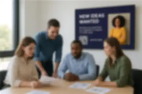 Digital screens in office display company news and announcements to employees