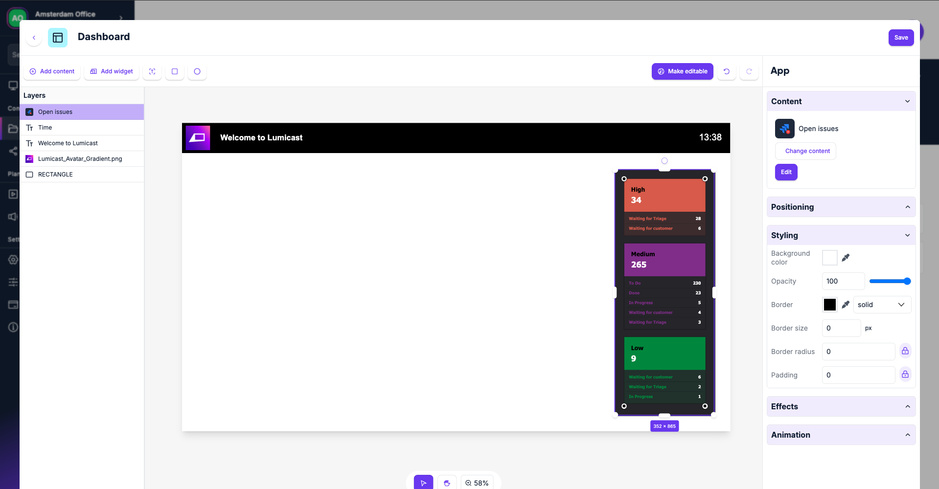 De Lumicast pagina-editor