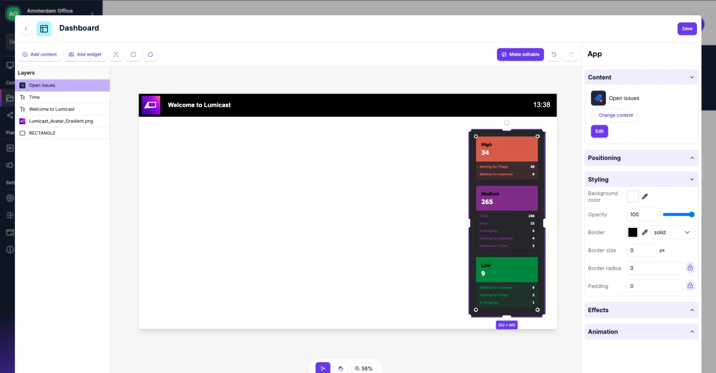 The Lumicast page editor