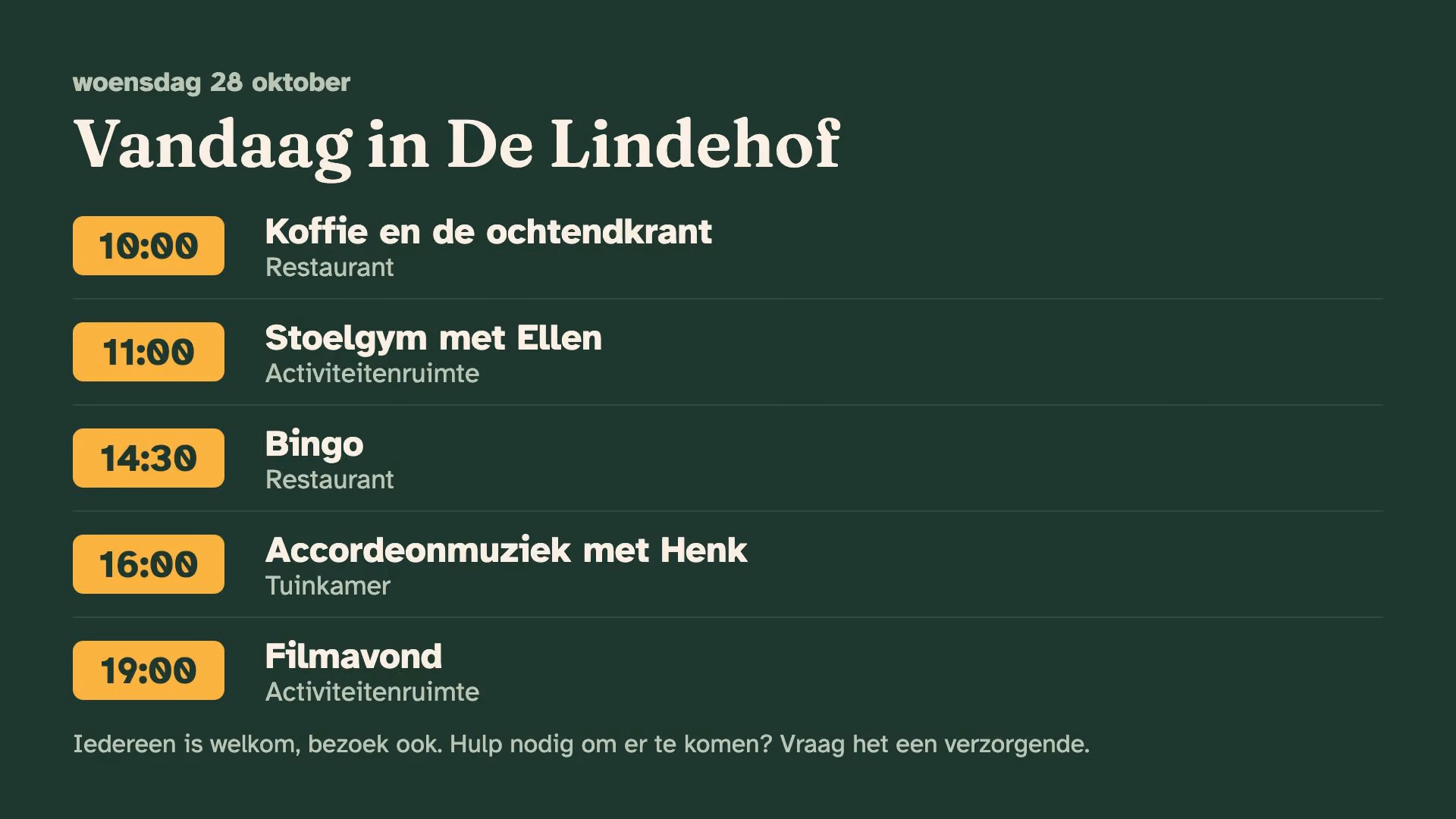 Het dagprogramma van een woonzorgcentrum