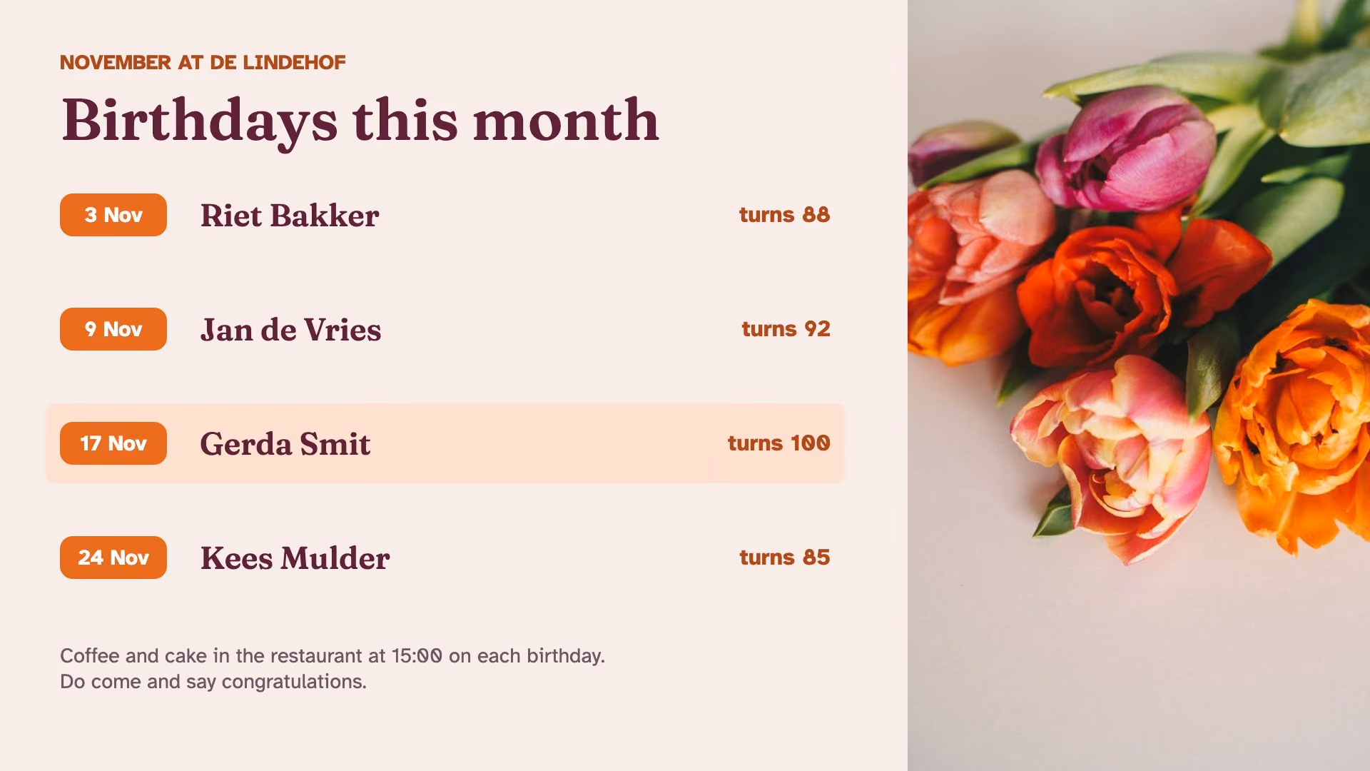 Residents’ birthdays this month