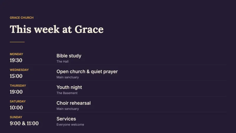 Weekly programme