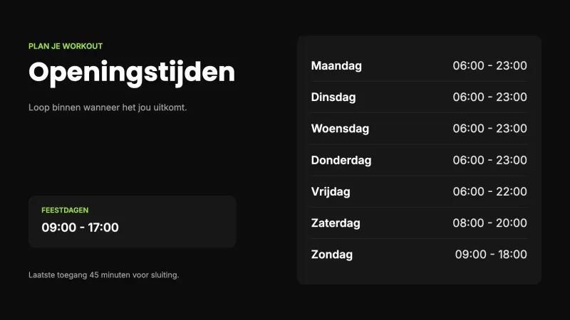 Openingstijden per dag