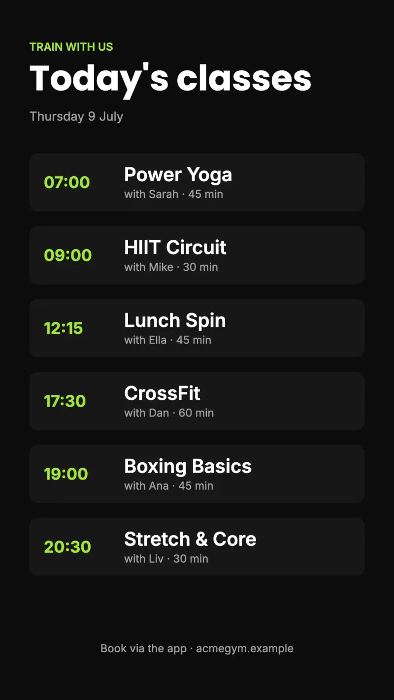 Class schedule