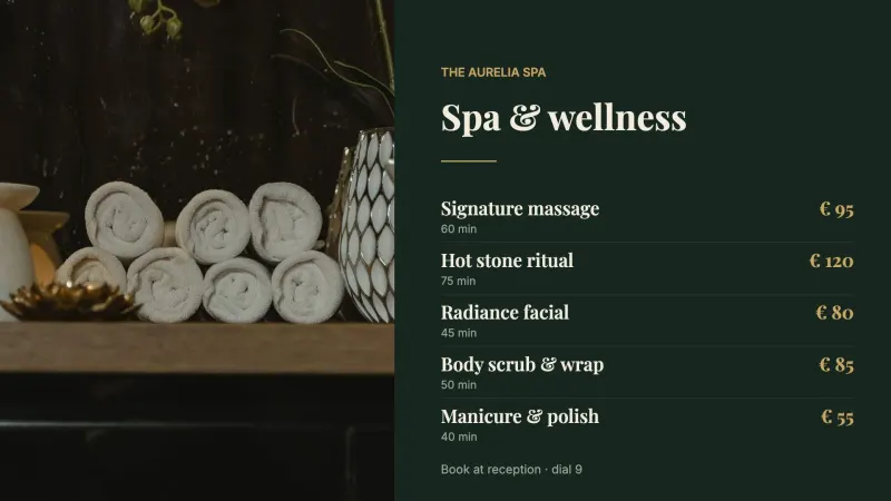 Spa menu