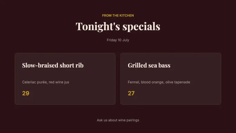 Tonight's specials