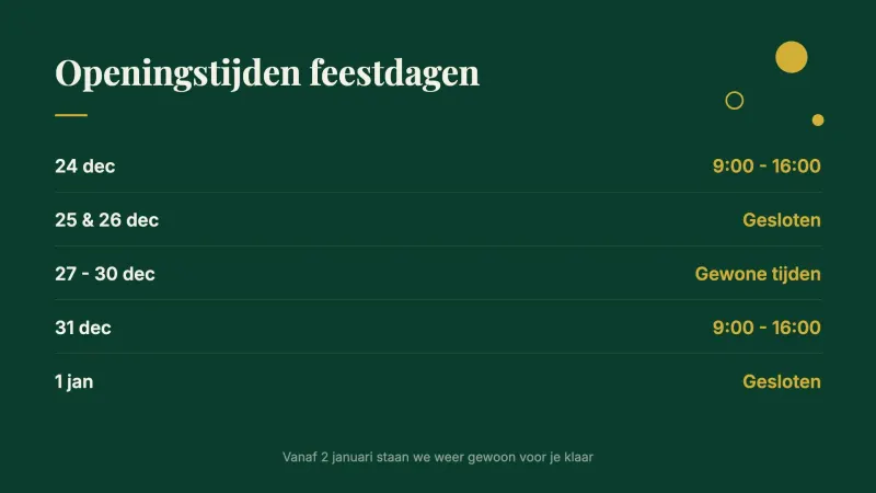 Feestdagen-openingstijden